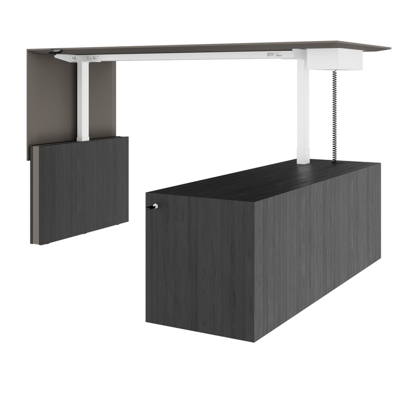 MOTION 2-Motoren-Schreibtisch mit Sideboard | Elektrisch höhenverstellbar, 2000 x 1800 mm, Echtholzfurnier Esche Schwarz - 3 Main Image