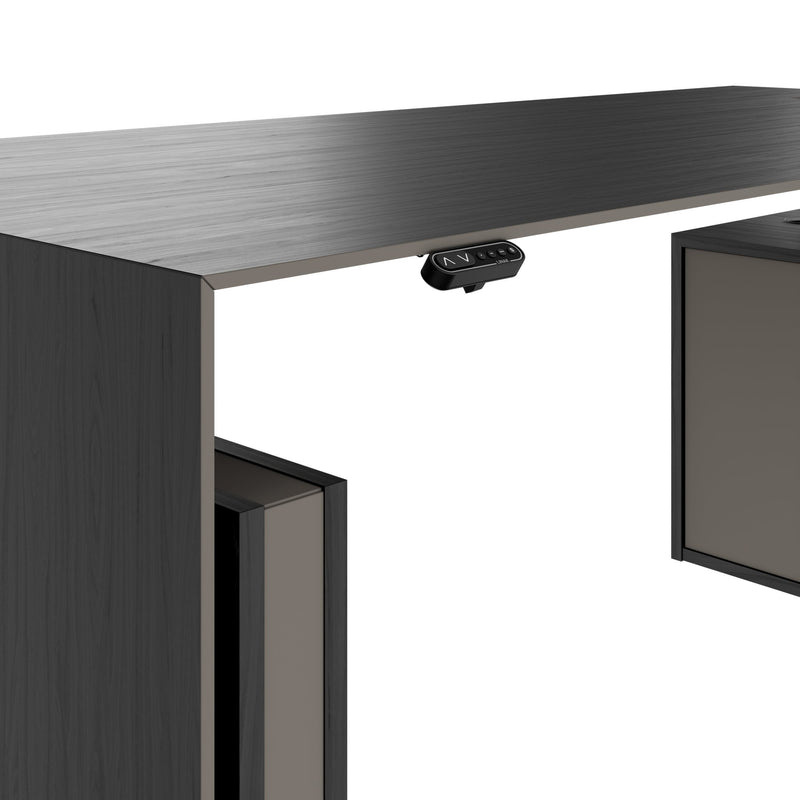 MOTION 2-Motoren-Schreibtisch mit Sideboard | Elektrisch höhenverstellbar, 2000 x 1800 mm, Echtholzfurnier Esche Schwarz - 4 Main Image