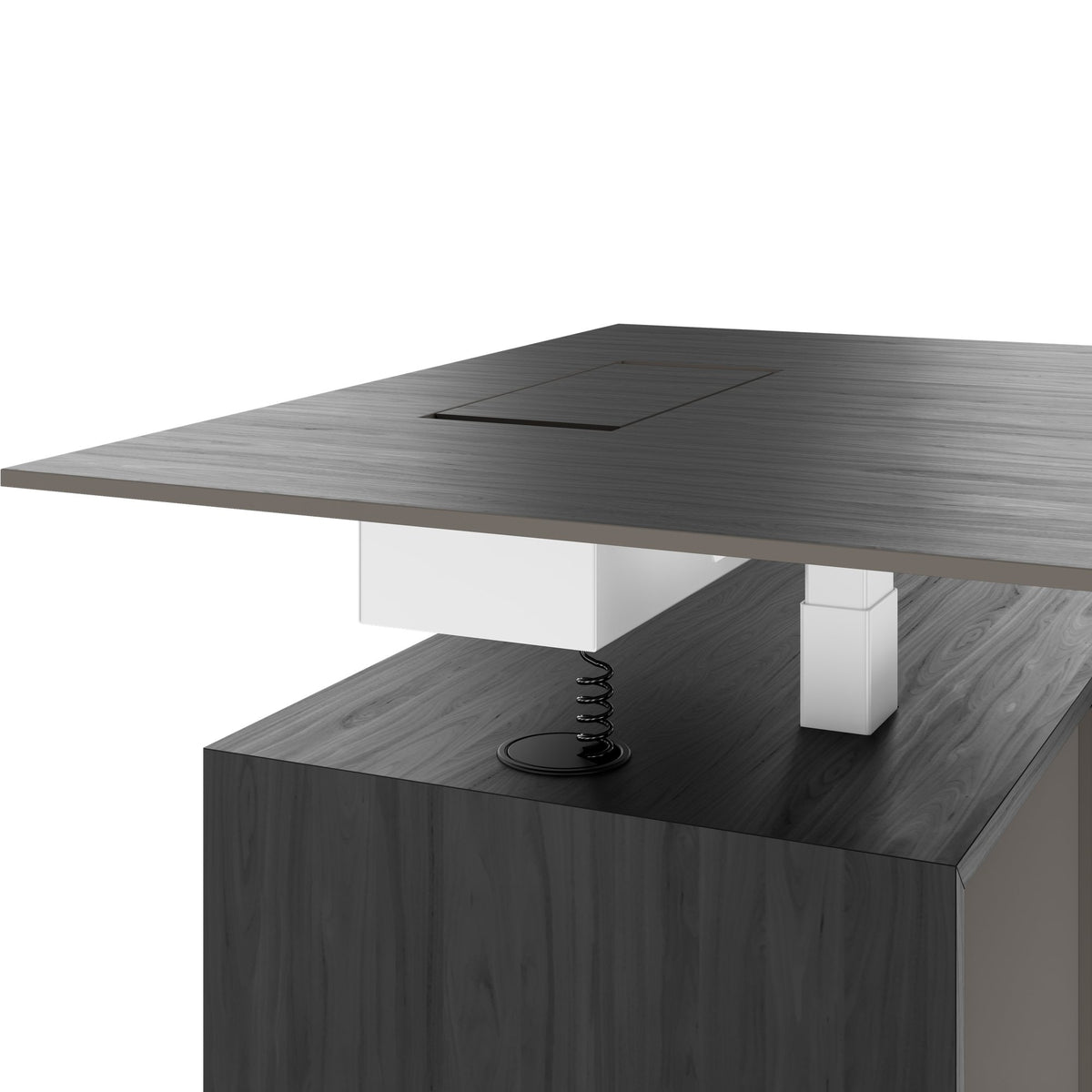 MOTION 2-Motoren-Schreibtisch mit Sideboard | Elektrisch höhenverstellbar, 2000 x 1800 mm, Echtholzfurnier Esche Schwarz - 5 Lightbox Main Image