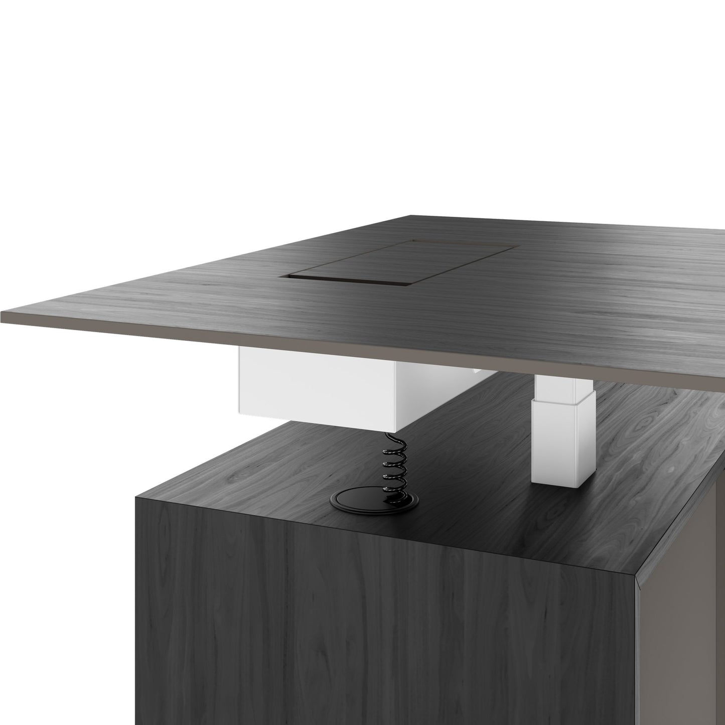 MOTION 2-Motoren-Schreibtisch mit Sideboard | Elektrisch höhenverstellbar, 2000 x 1800 mm, Esche Schwarz Furnier