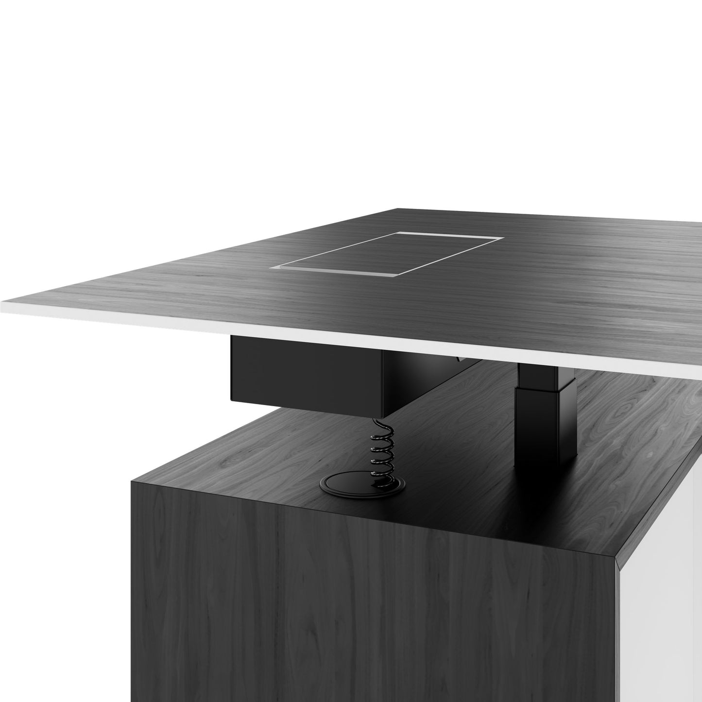 MOTION 2-Motoren-Schreibtisch mit Sideboard | Elektrisch höhenverstellbar, 2000 x 1800 mm, Esche Schwarz Furnier