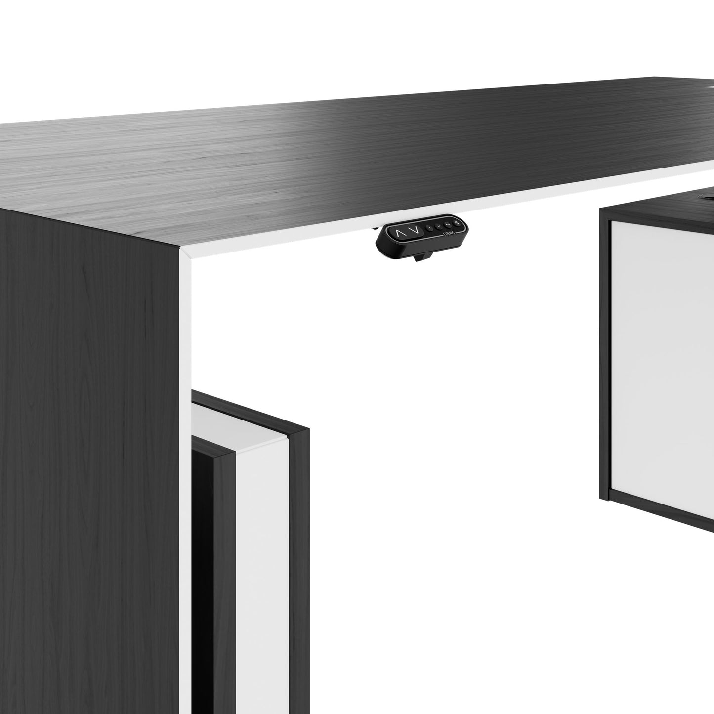 MOTION 2-Motoren-Schreibtisch mit Sideboard | Elektrisch höhenverstellbar, 2000 x 1800 mm, Esche Schwarz Furnier