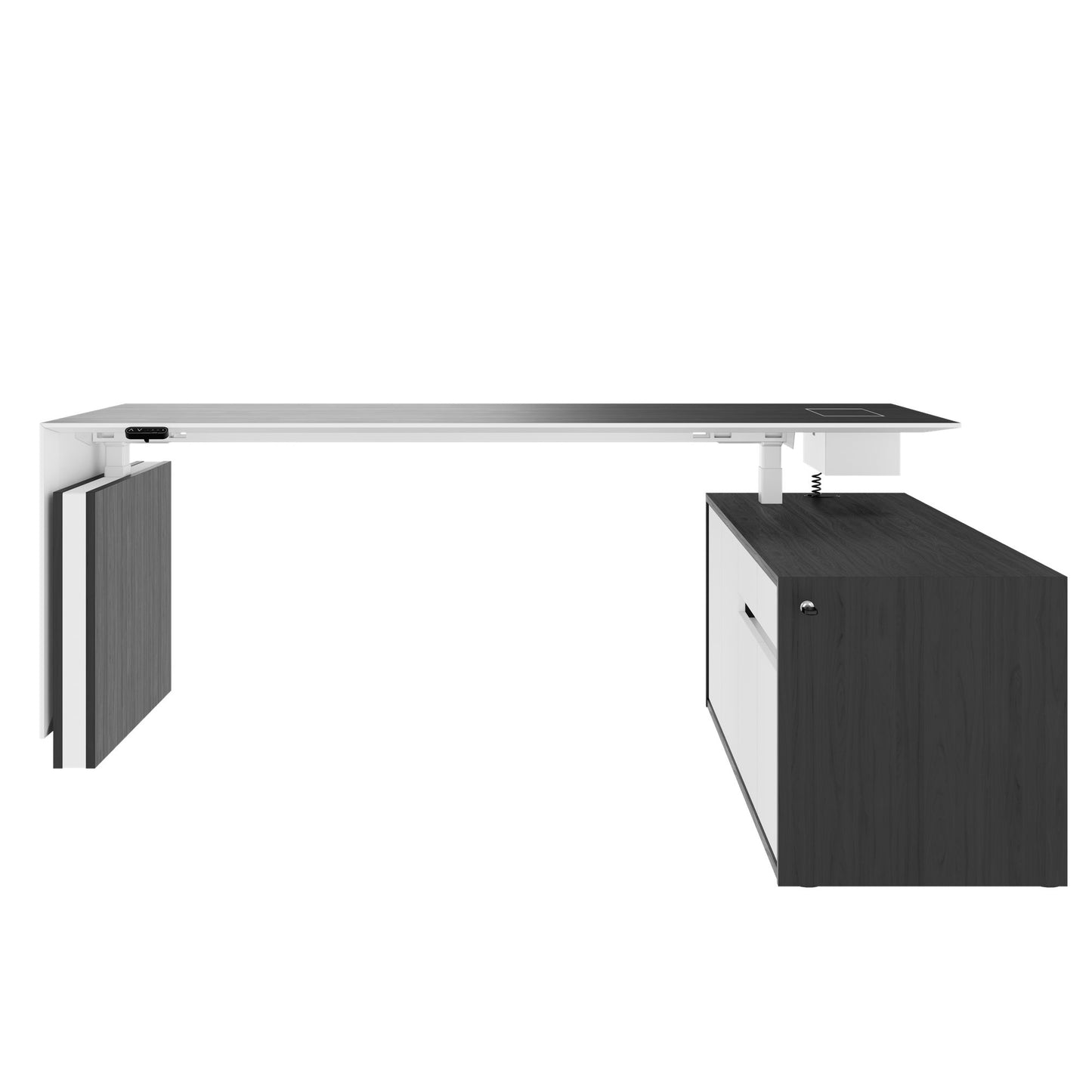 MOTION 2-Motoren-Schreibtisch mit Sideboard | Elektrisch höhenverstellbar, 2000 x 1800 mm, Esche Schwarz Furnier