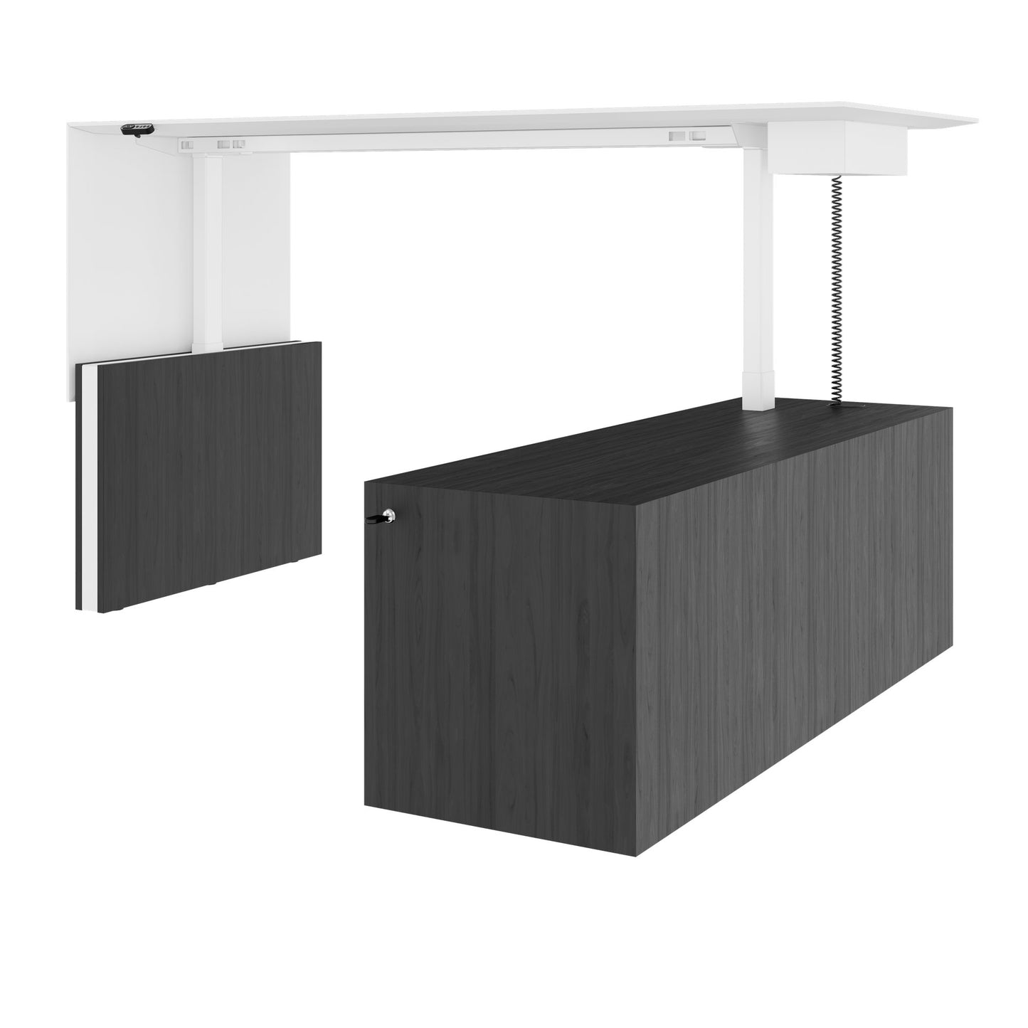 MOTION 2-Motoren-Schreibtisch mit Sideboard | Elektrisch höhenverstellbar, 2000 x 1800 mm, Esche Schwarz Furnier