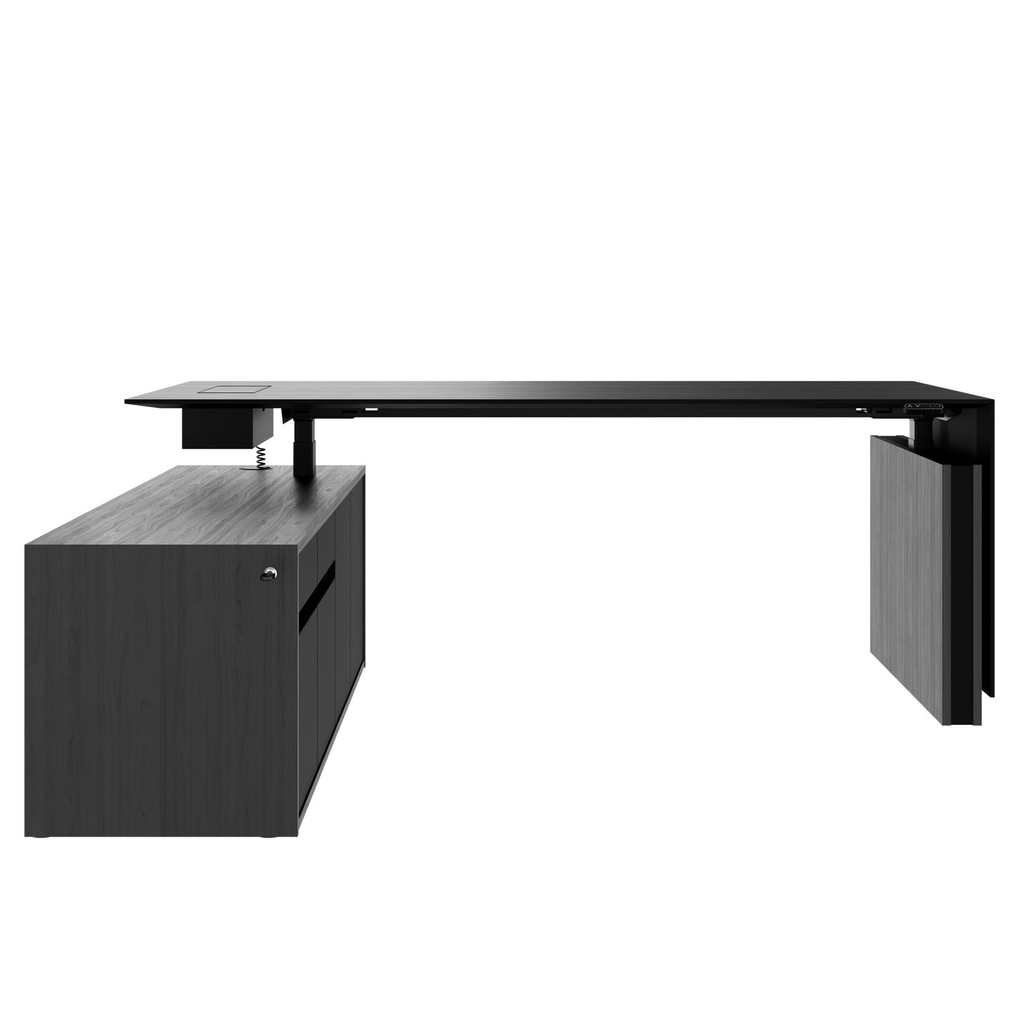 MOTION 2-Motoren-Schreibtisch mit Sideboard | Elektrisch höhenverstellbar, 2000 x 1800 mm, Esche Schwarz Furnier