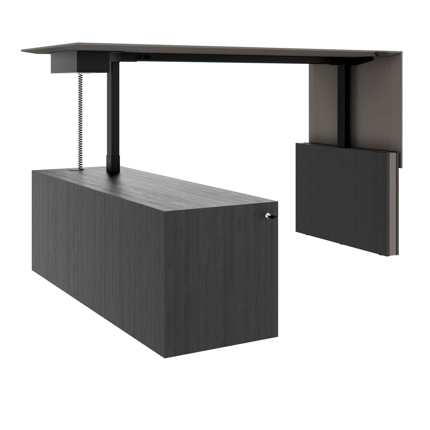 MOTION 2-Motoren-Schreibtisch mit Sideboard | Elektrisch höhenverstellbar, 2000 x 1800 mm, Esche Schwarz Furnier