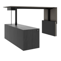 MOTION Bureau à 2 moteurs avec buffet | Réglable à hauteur électrique, 2000 x 1800 mm, placage noir cendre