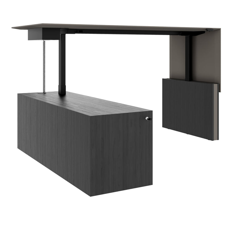 MOTION Bureau à 2 moteurs avec buffet | Réglable à hauteur électrique, 2000 x 1800 mm, placage noir cendre