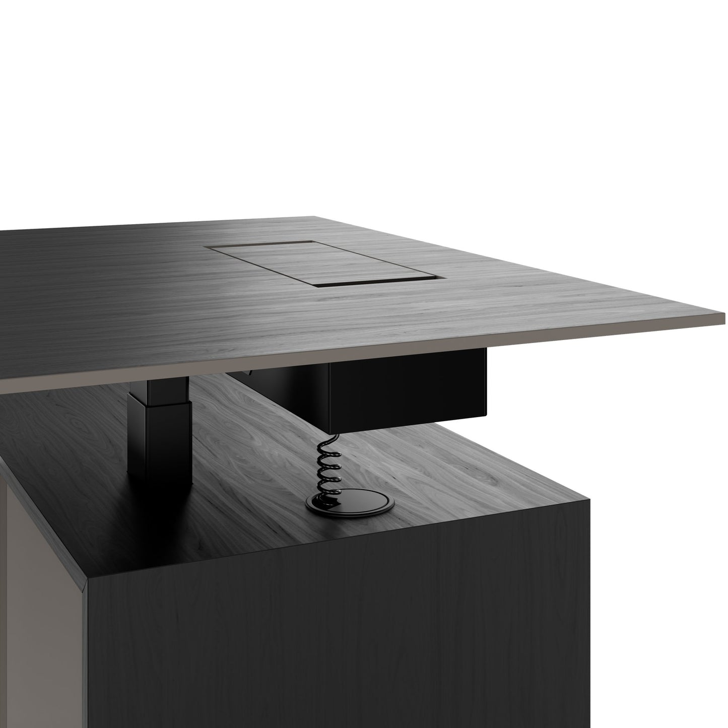 MOTION 2-Motoren-Schreibtisch mit Sideboard | Elektrisch höhenverstellbar, 2000 x 1800 mm, Esche Schwarz Furnier