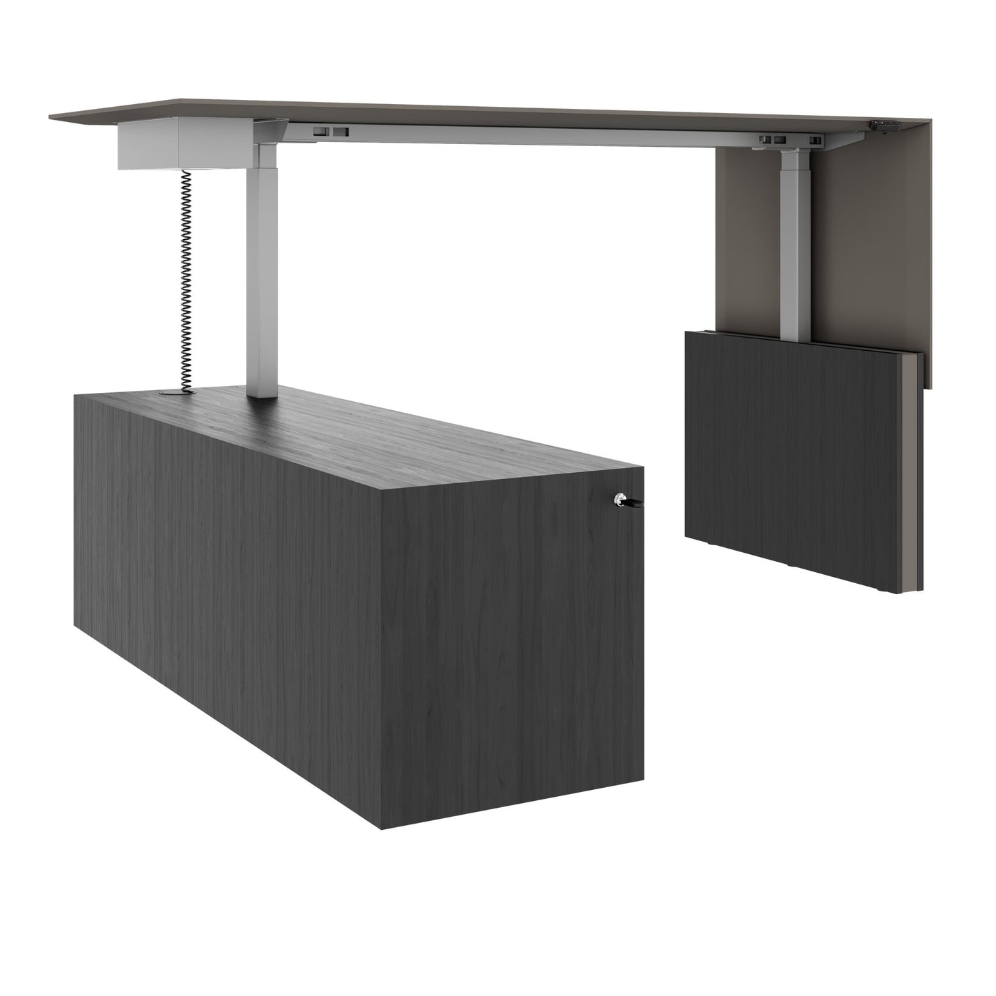 MOTION 2-Motoren-Schreibtisch mit Sideboard | Elektrisch höhenverstellbar, 2000 x 1800 mm, Esche Schwarz Furnier