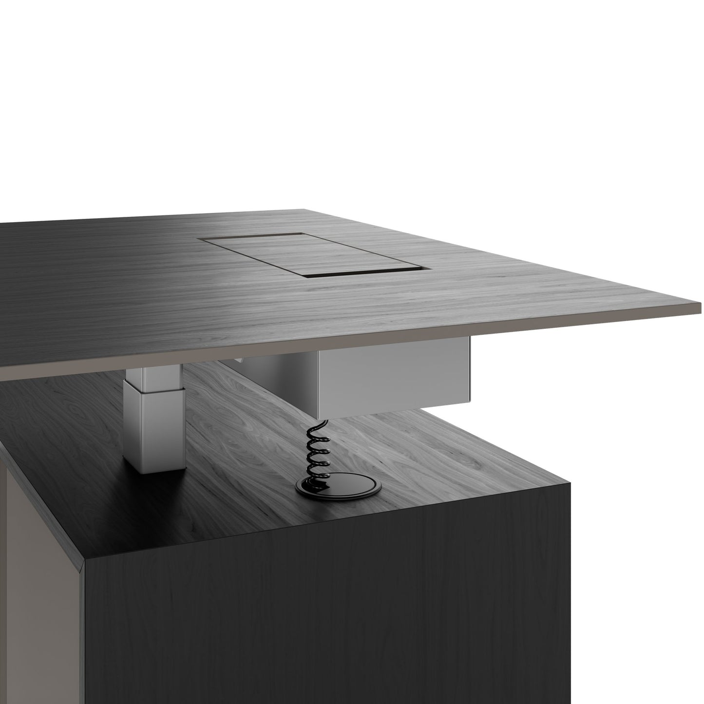 MOTION 2-Motoren-Schreibtisch mit Sideboard | Elektrisch höhenverstellbar, 2000 x 1800 mm, Esche Schwarz Furnier