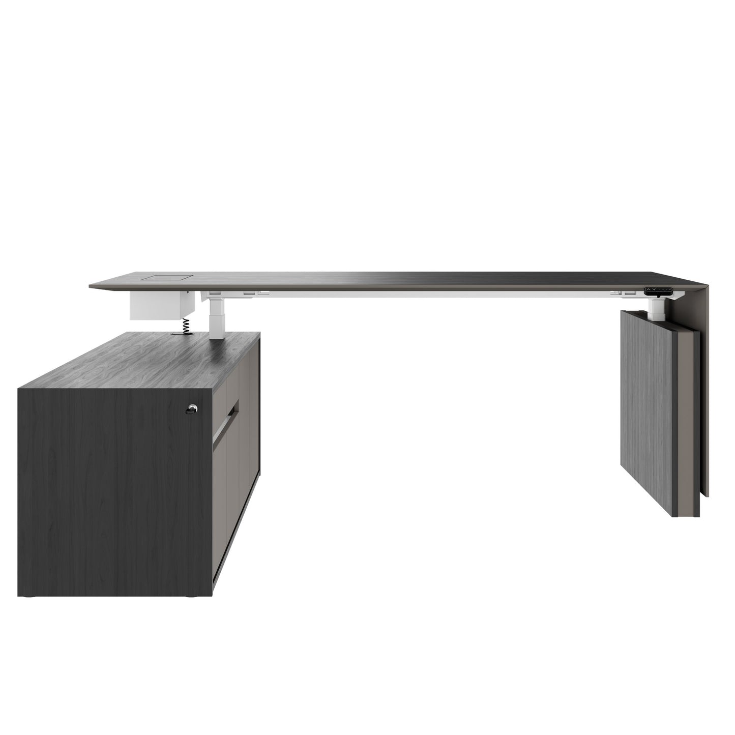 MOTION 2-Motoren-Schreibtisch mit Sideboard | Elektrisch höhenverstellbar, 2000 x 1800 mm, Esche Schwarz Furnier