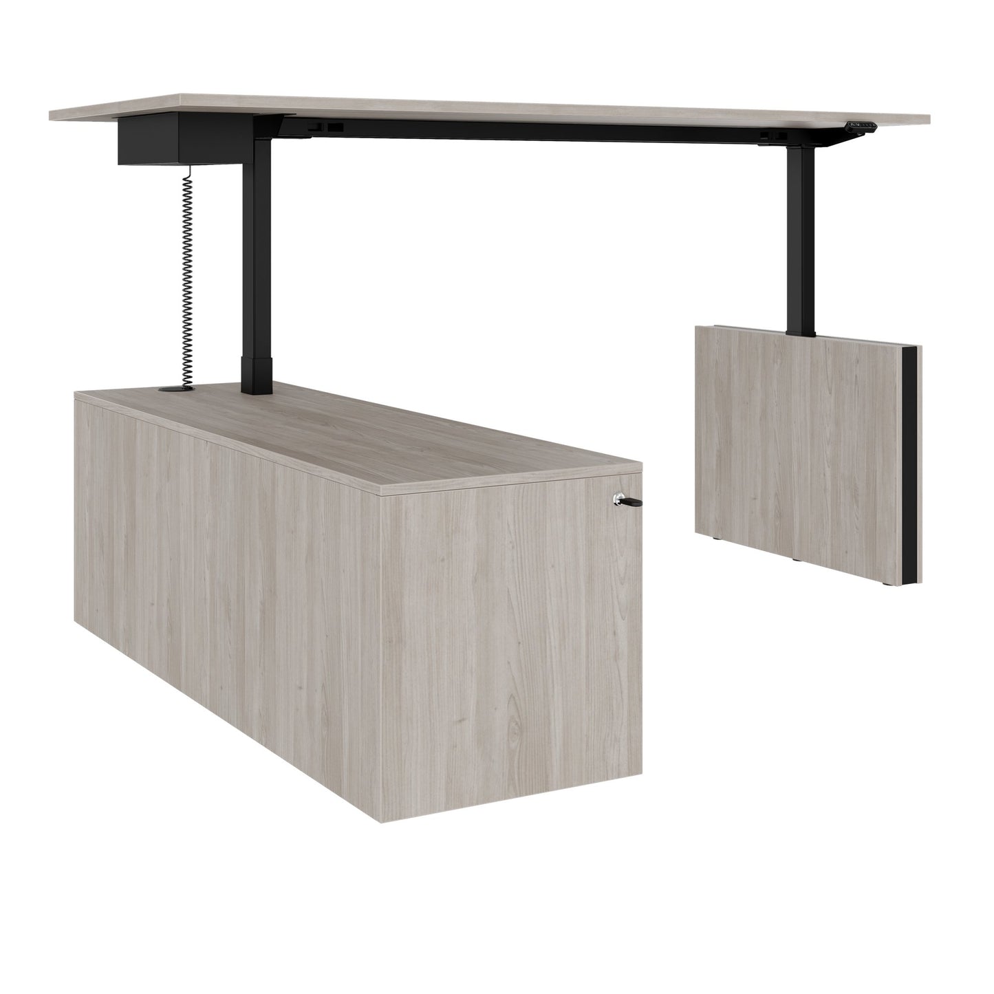 MOTION 2 motor desk with sideboard | Electrically height adjustable, 2000 x 1800 mm, gray northern oak