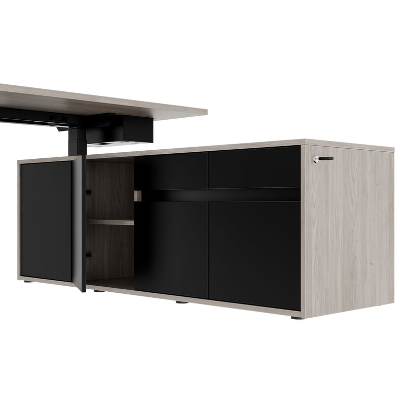MOTION 2-Motoren-Schreibtisch mit Sideboard | Elektrisch höhenverstellbar, 2000 x 1800 mm, Nordeiche grau - 6 Main Image