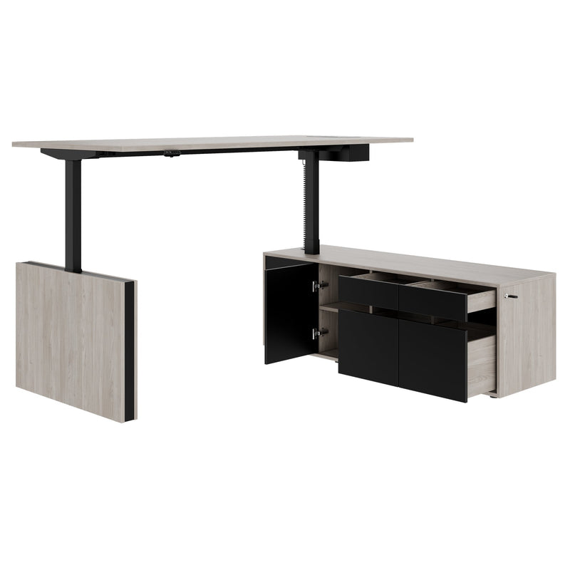 MOTION 2-Motoren-Schreibtisch mit Sideboard | Elektrisch höhenverstellbar, 2000 x 1800 mm, Nordeiche grau - 7 Main Image
