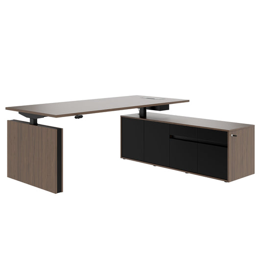MOTION 2 motor desk with sideboard | Electrically height adjustable, 2000 x 1800 mm, walnut