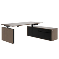 MOTION Desk a 2 motori con sideboard | Regolabile elettricamente in altezza, 2000 x 1800 mm, noce