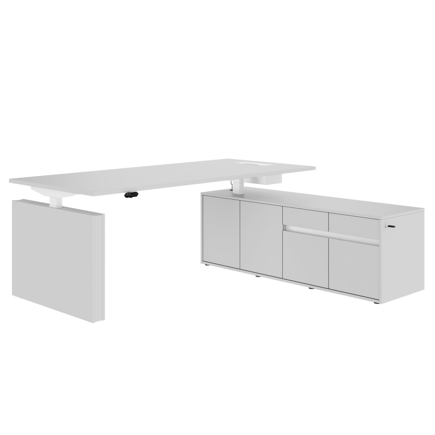 MOTION Desk a 2 motori con sideboard | Regolabile elettricamente in altezza, 2000 x 1800 mm, grigio perla