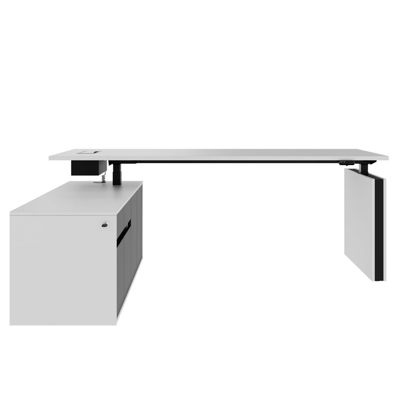 MOTION 2-Motoren-Schreibtisch mit Sideboard | Elektrisch höhenverstellbar, 2000 x 1800 mm, Perlgrau - 2 Main Image