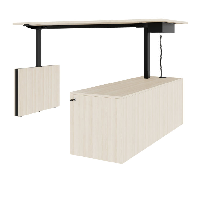 MOTION 2 motor desk with sideboard | Electrically height adjustable, 2000 x 1800 mm, sand ash