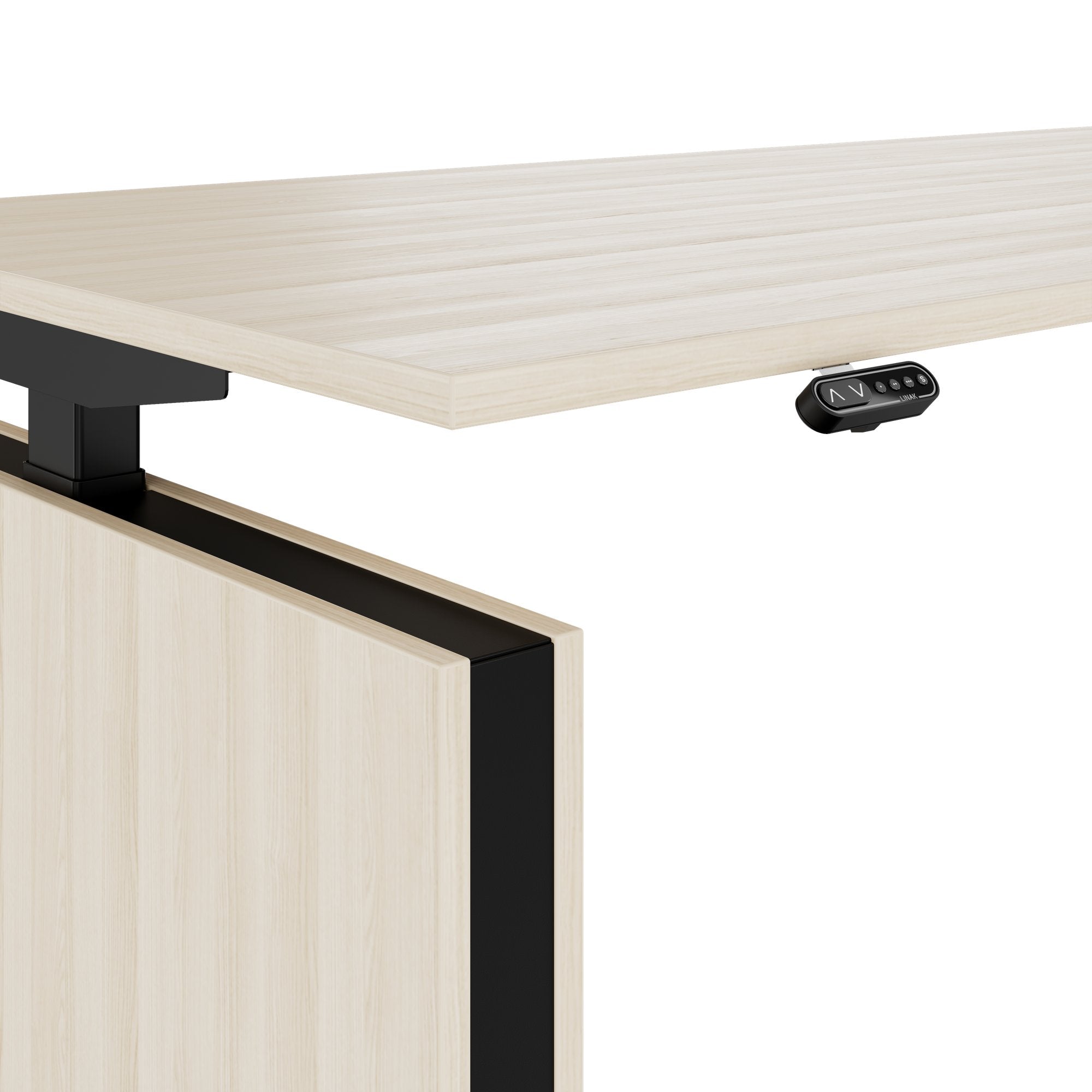 MOTION 2 motor desk with sideboard | Electrically height adjustable, 2000 x 1800 mm, sand ash