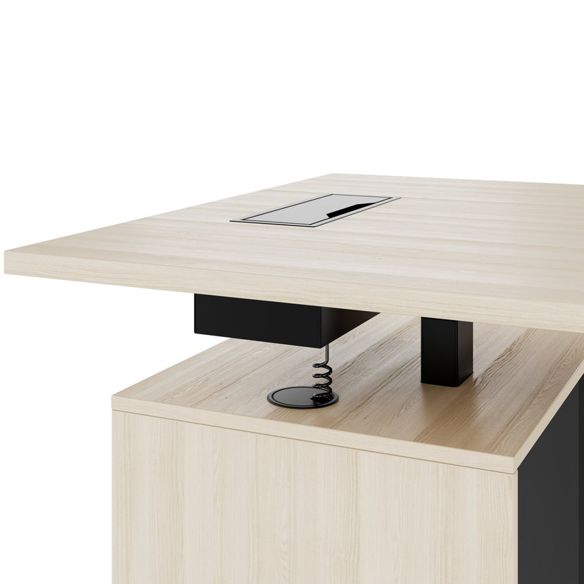 MOTION 2 motor desk with sideboard | Electrically height adjustable, 2000 x 1800 mm, sand ash