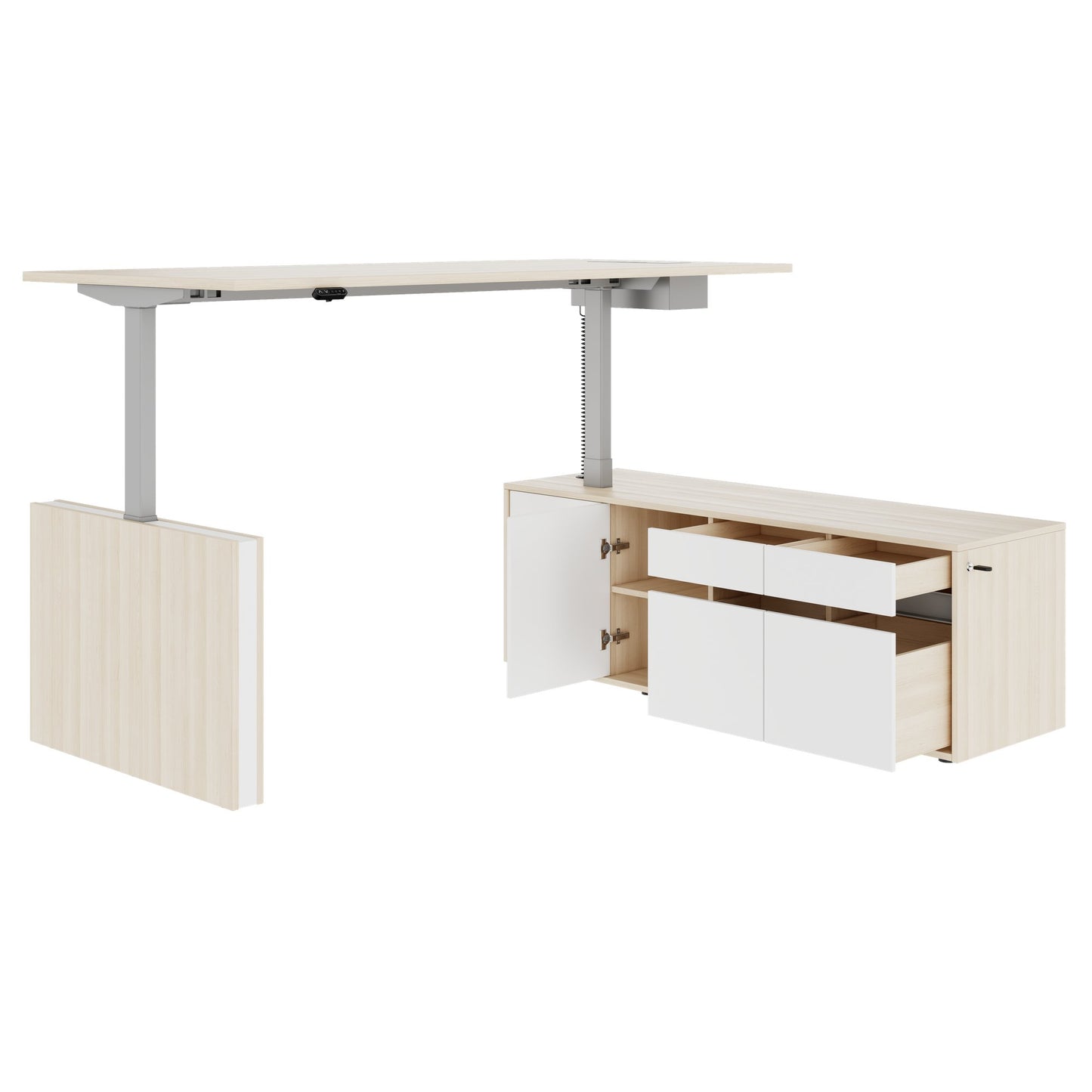 MOTION 2-Motoren-Schreibtisch mit Sideboard | Elektrisch höhenverstellbar, 2000 x 1800 mm, Sandesche