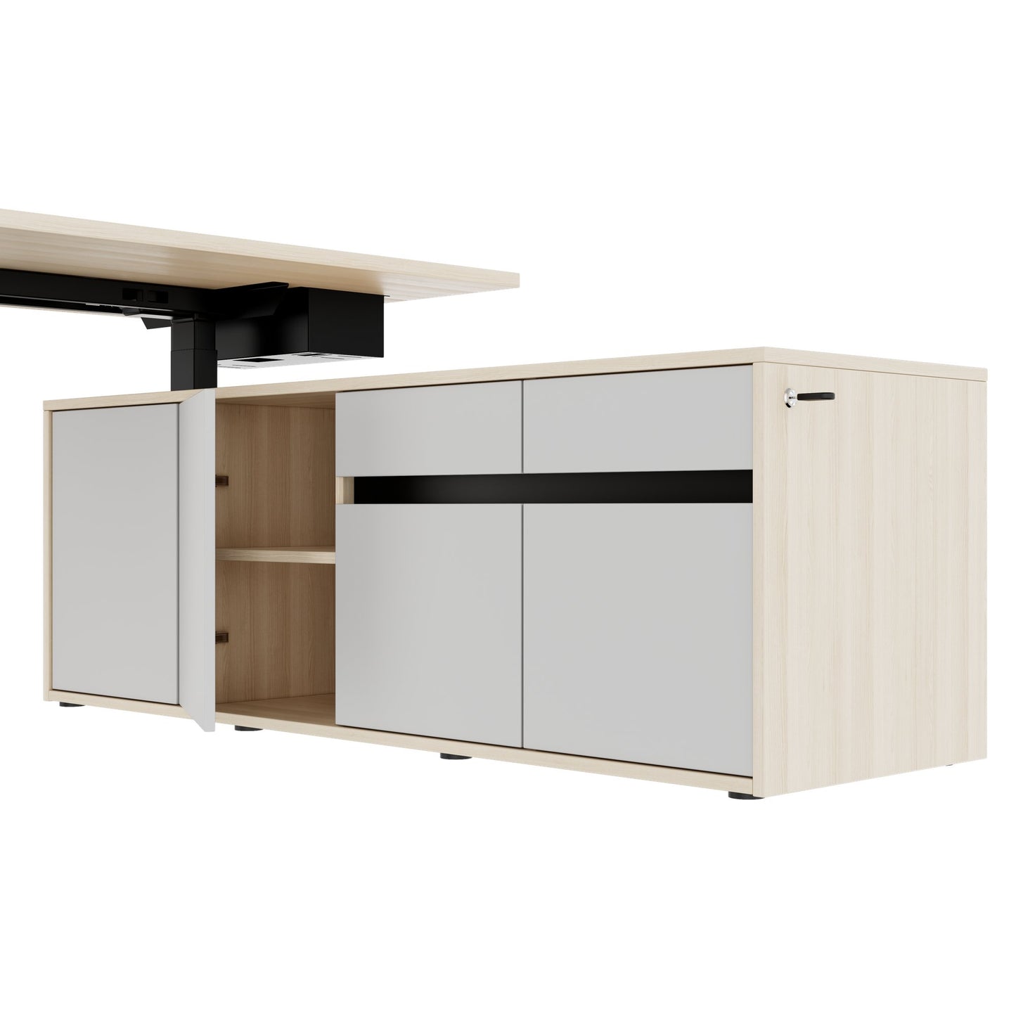 MOTION 2-Motoren-Schreibtisch mit Sideboard | Elektrisch höhenverstellbar, 2000 x 1800 mm, Sandesche