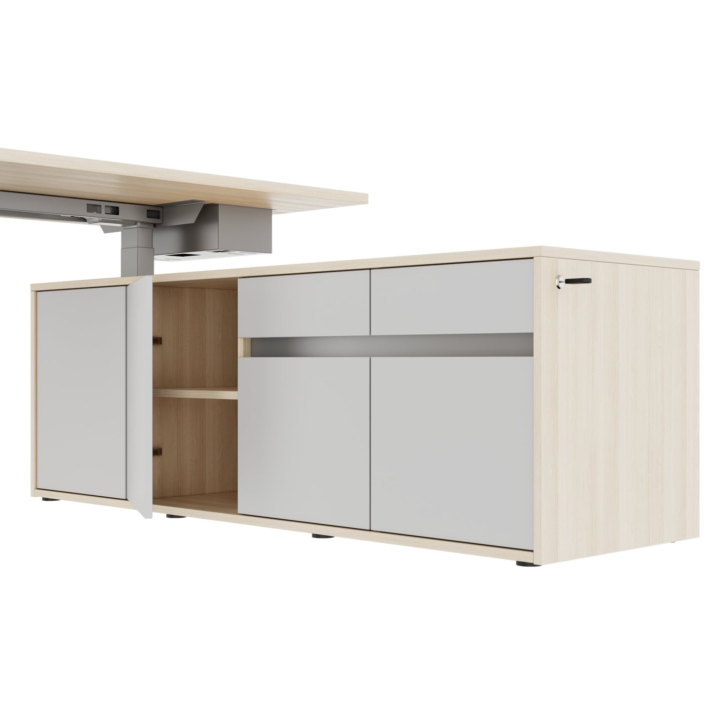 MOTION 2-Motoren-Schreibtisch mit Sideboard | Elektrisch höhenverstellbar, 2000 x 1800 mm, Sandesche