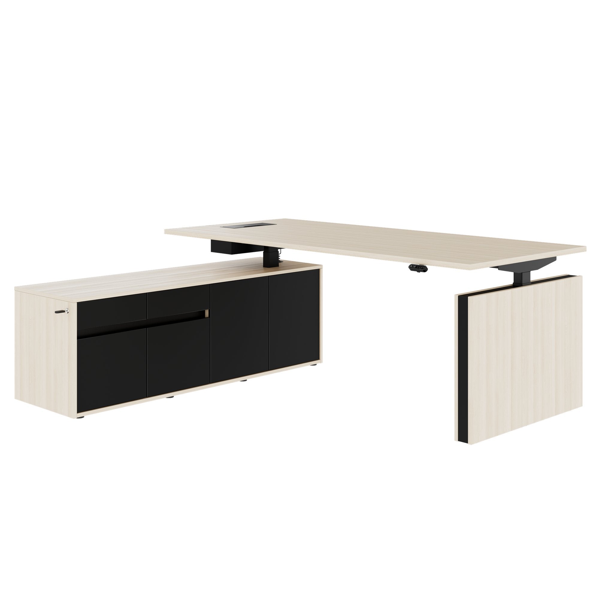 MOTION 2-Motoren-Schreibtisch mit Sideboard | Elektrisch höhenverstellbar, 2000 x 1800 mm, Sandesche