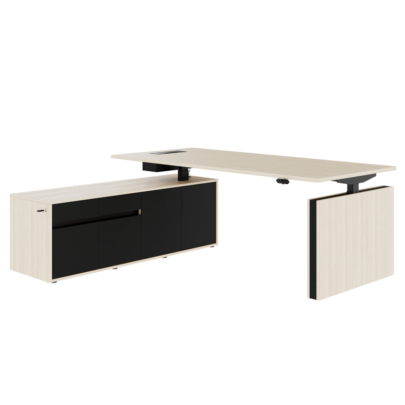 MOTION 2-Motoren-Schreibtisch mit Sideboard | Elektrisch höhenverstellbar, 2000 x 1800 mm, Sandesche