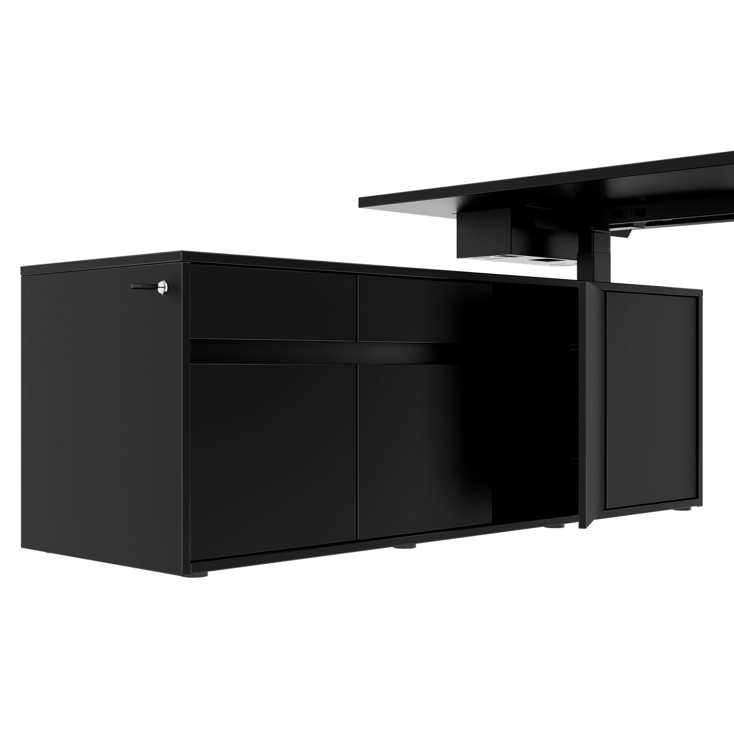 MOTION 2-Motoren-Schreibtisch mit Sideboard | Elektrisch höhenverstellbar, 2000 x 1800 mm, Schwarz