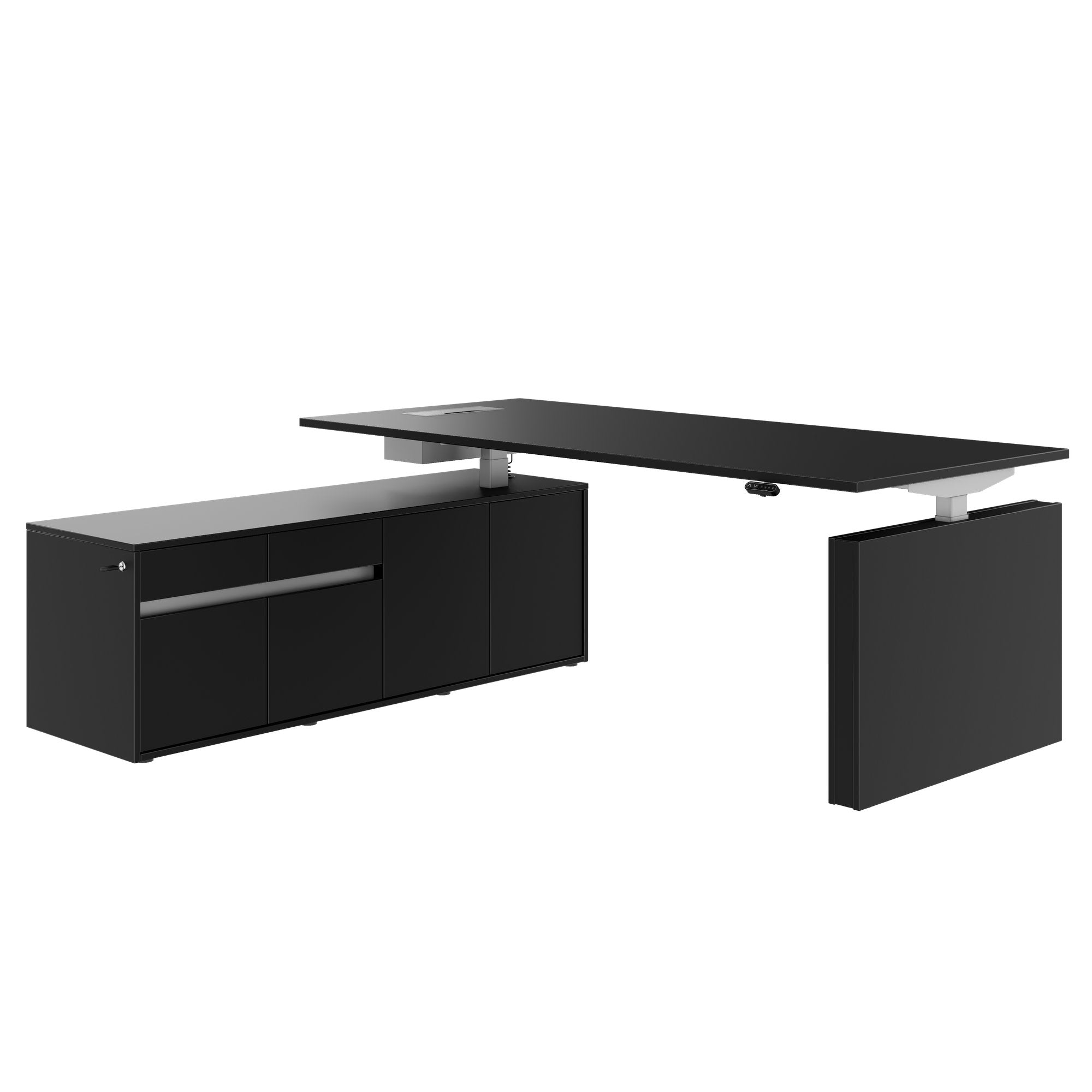 MOTION 2-Motoren-Schreibtisch mit Sideboard | Elektrisch höhenverstellbar, 2000 x 1800 mm, Schwarz