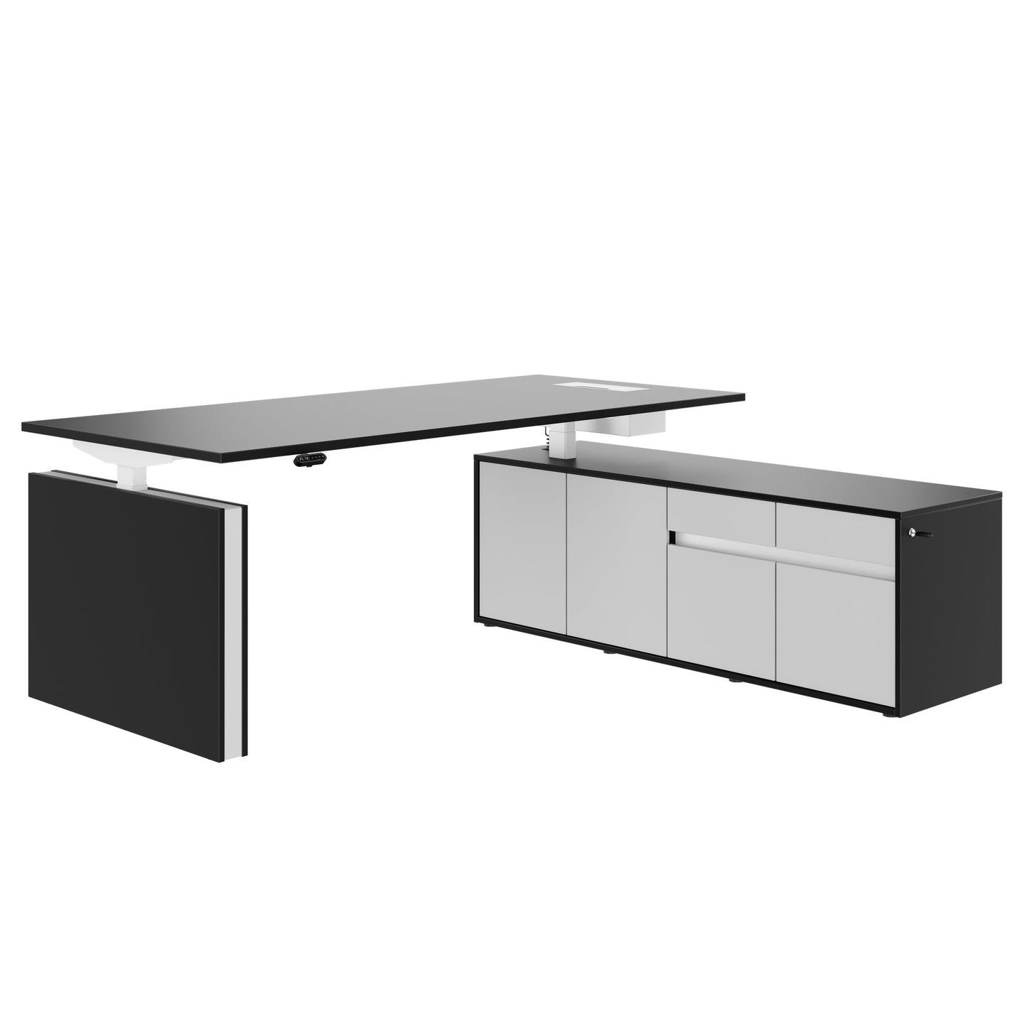 MOTION 2-Motoren-Schreibtisch mit Sideboard | Elektrisch höhenverstellbar, 2000 x 1800 mm, Schwarz