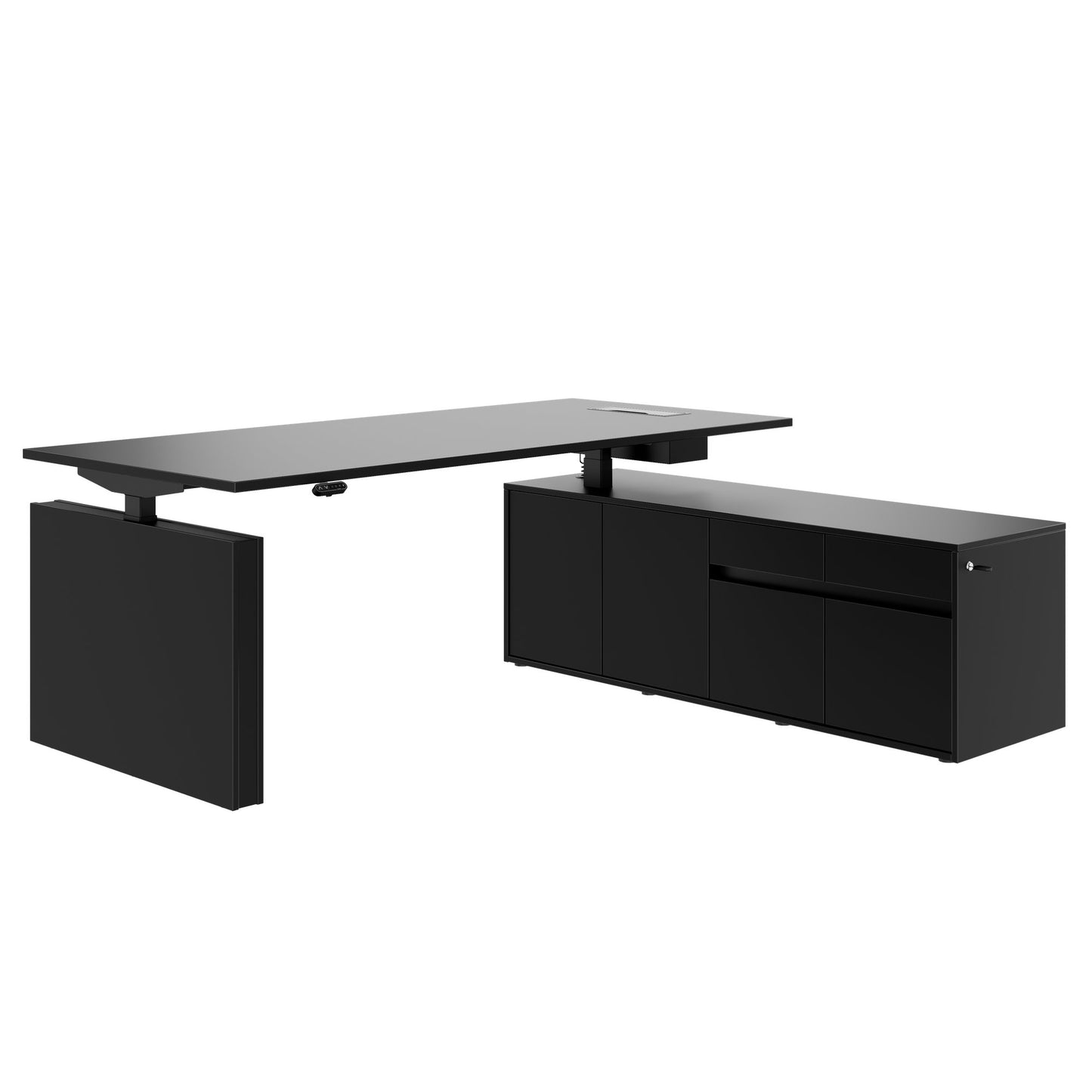 MOTION 2-Motoren-Schreibtisch mit Sideboard | Elektrisch höhenverstellbar, 2000 x 1800 mm, Schwarz