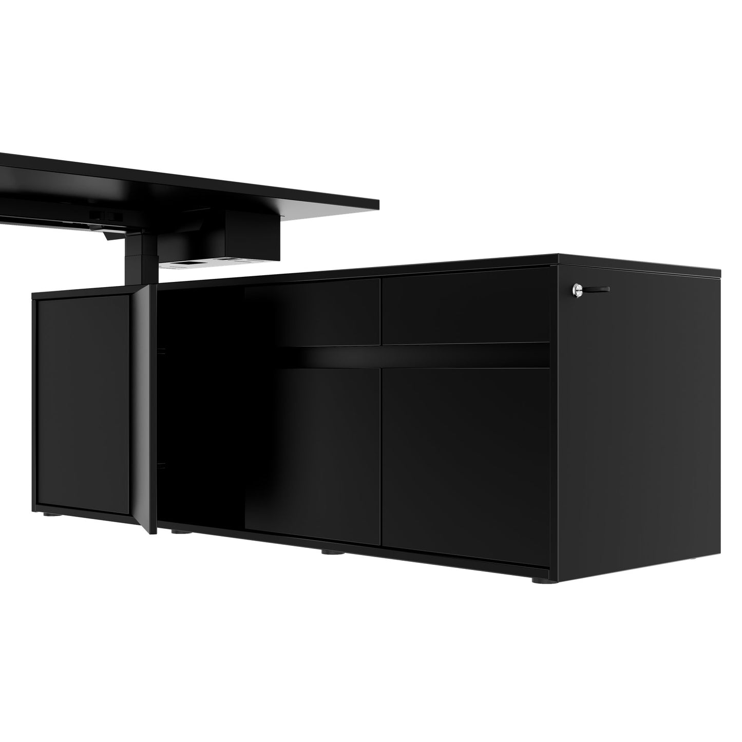 MOTION 2-Motoren-Schreibtisch mit Sideboard | Elektrisch höhenverstellbar, 2000 x 1800 mm, Schwarz