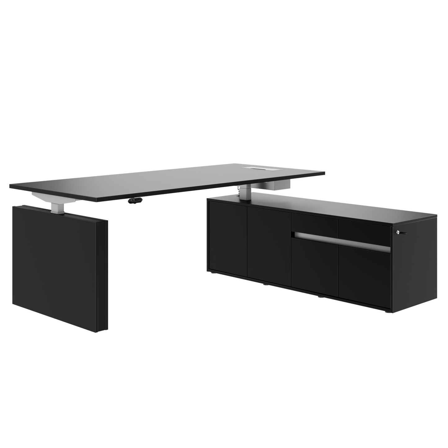 MOTION 2-Motoren-Schreibtisch mit Sideboard | Elektrisch höhenverstellbar, 2000 x 1800 mm, Schwarz