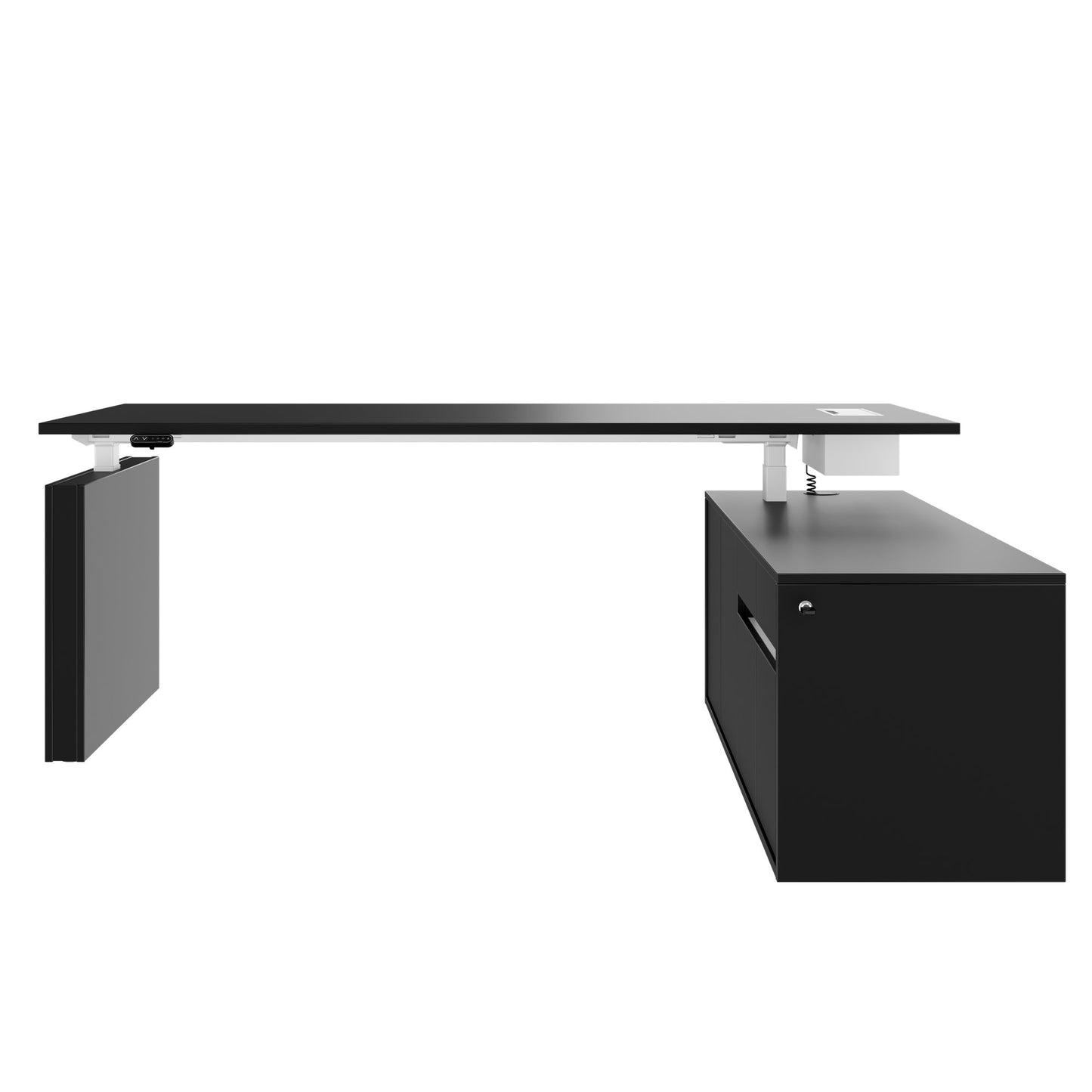 MOTION 2-Motoren-Schreibtisch mit Sideboard | Elektrisch höhenverstellbar, 2000 x 1800 mm, Schwarz