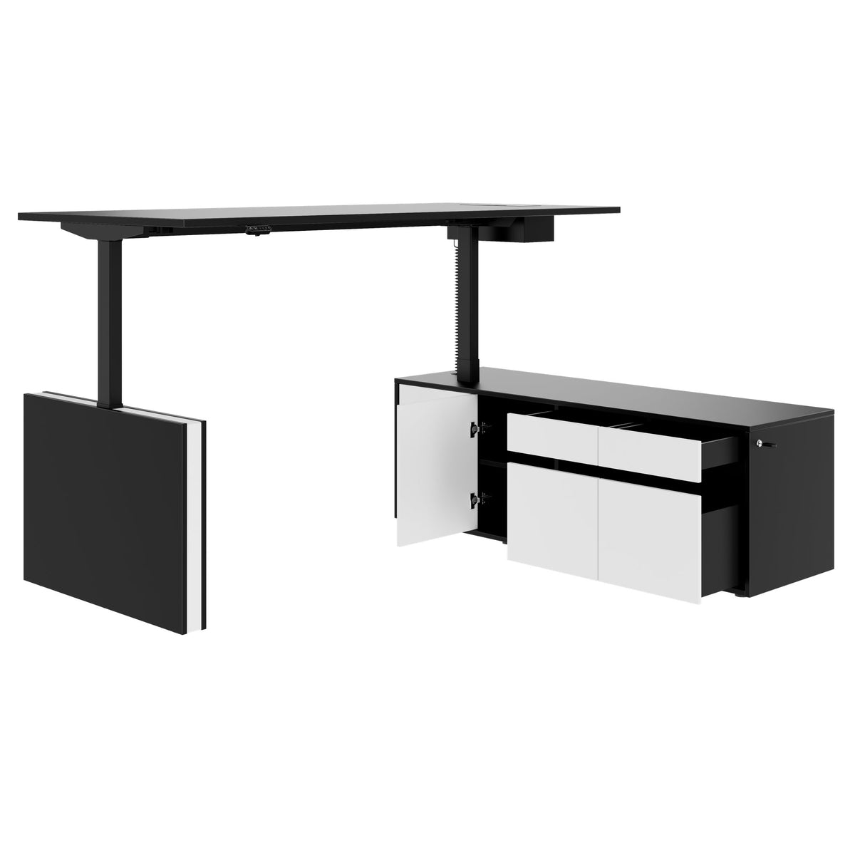 MOTION 2-Motoren-Schreibtisch mit Sideboard | Elektrisch höhenverstellbar, 2000 x 1800 mm, Schwarz - 8 Lightbox Main Image