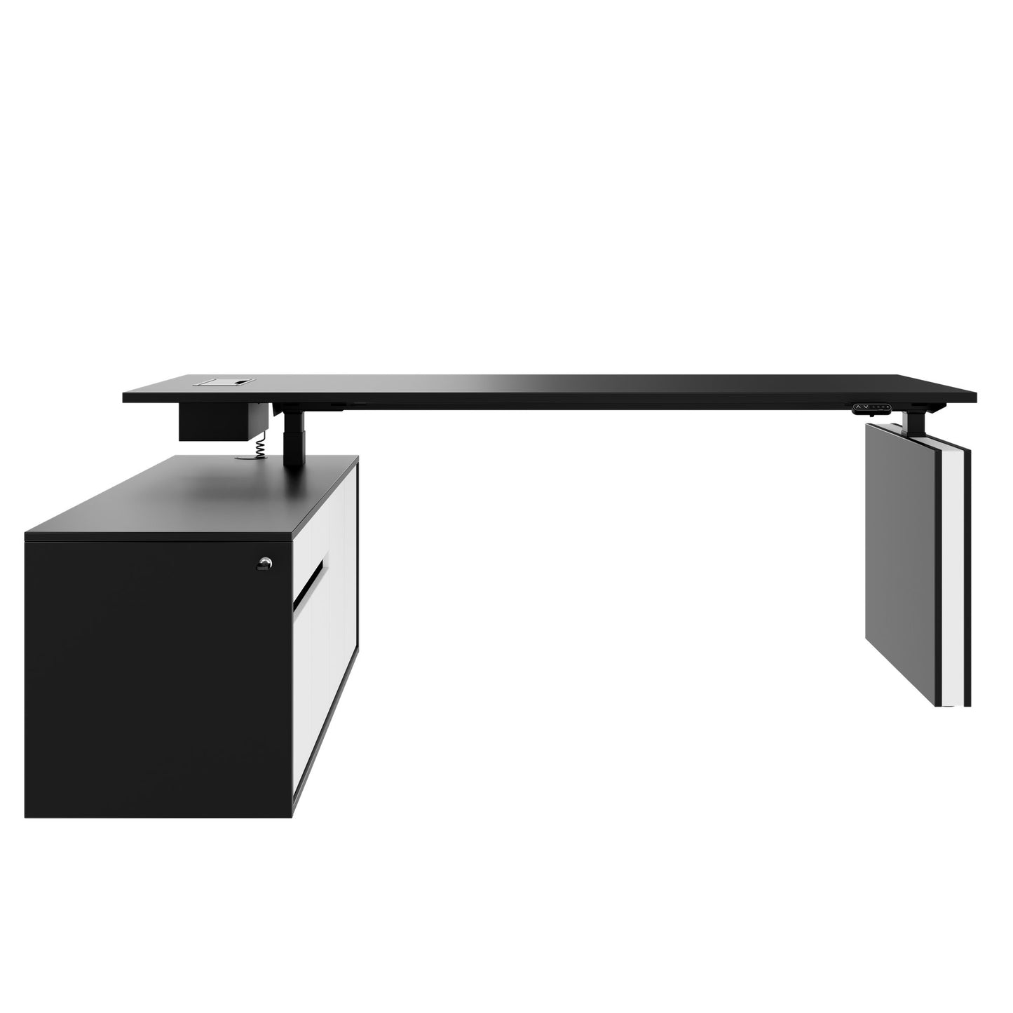 MOTION 2-Motoren-Schreibtisch mit Sideboard | Elektrisch höhenverstellbar, 2000 x 1800 mm, Schwarz