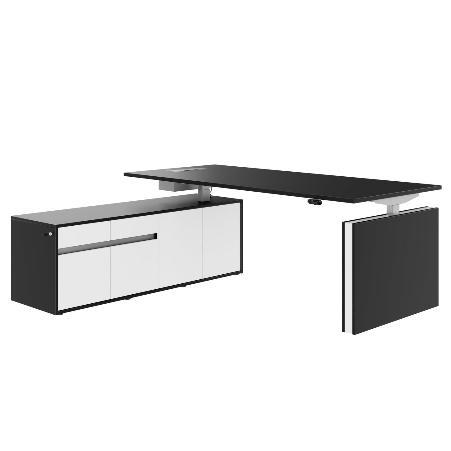 MOTION 2-Motoren-Schreibtisch mit Sideboard | Elektrisch höhenverstellbar, 2000 x 1800 mm, Schwarz