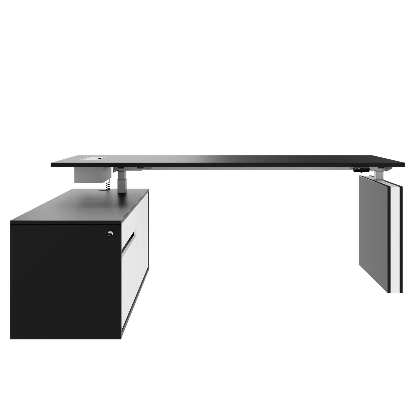 MOTION 2-Motoren-Schreibtisch mit Sideboard | Elektrisch höhenverstellbar, 2000 x 1800 mm, Schwarz