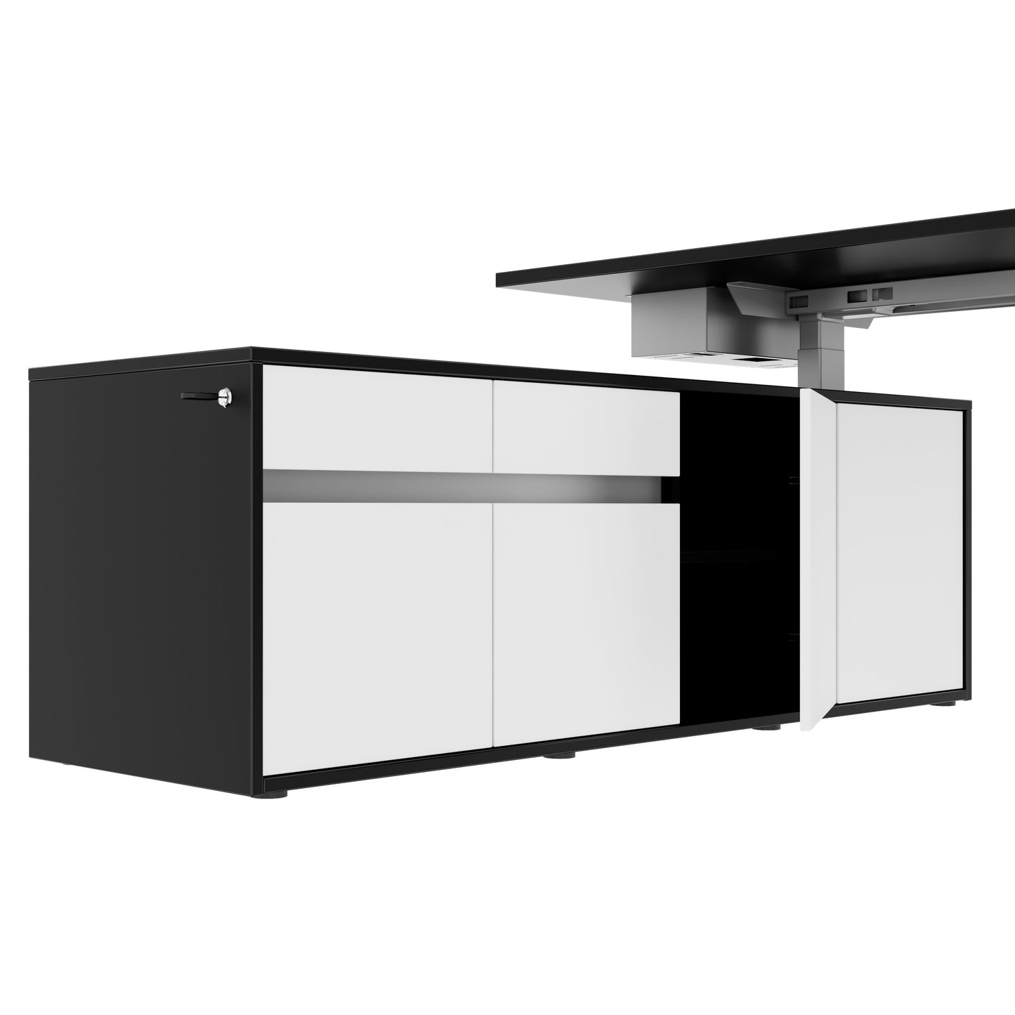 MOTION 2-Motoren-Schreibtisch mit Sideboard | Elektrisch höhenverstellbar, 2000 x 1800 mm, Schwarz