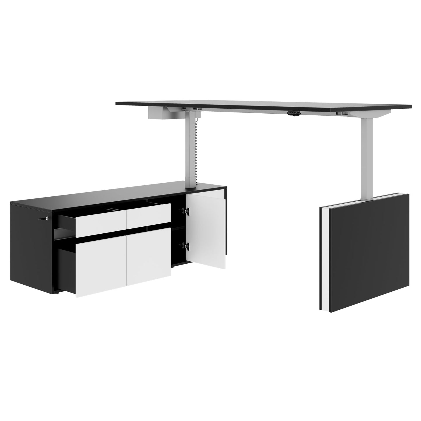 MOTION 2-Motoren-Schreibtisch mit Sideboard | Elektrisch höhenverstellbar, 2000 x 1800 mm, Schwarz