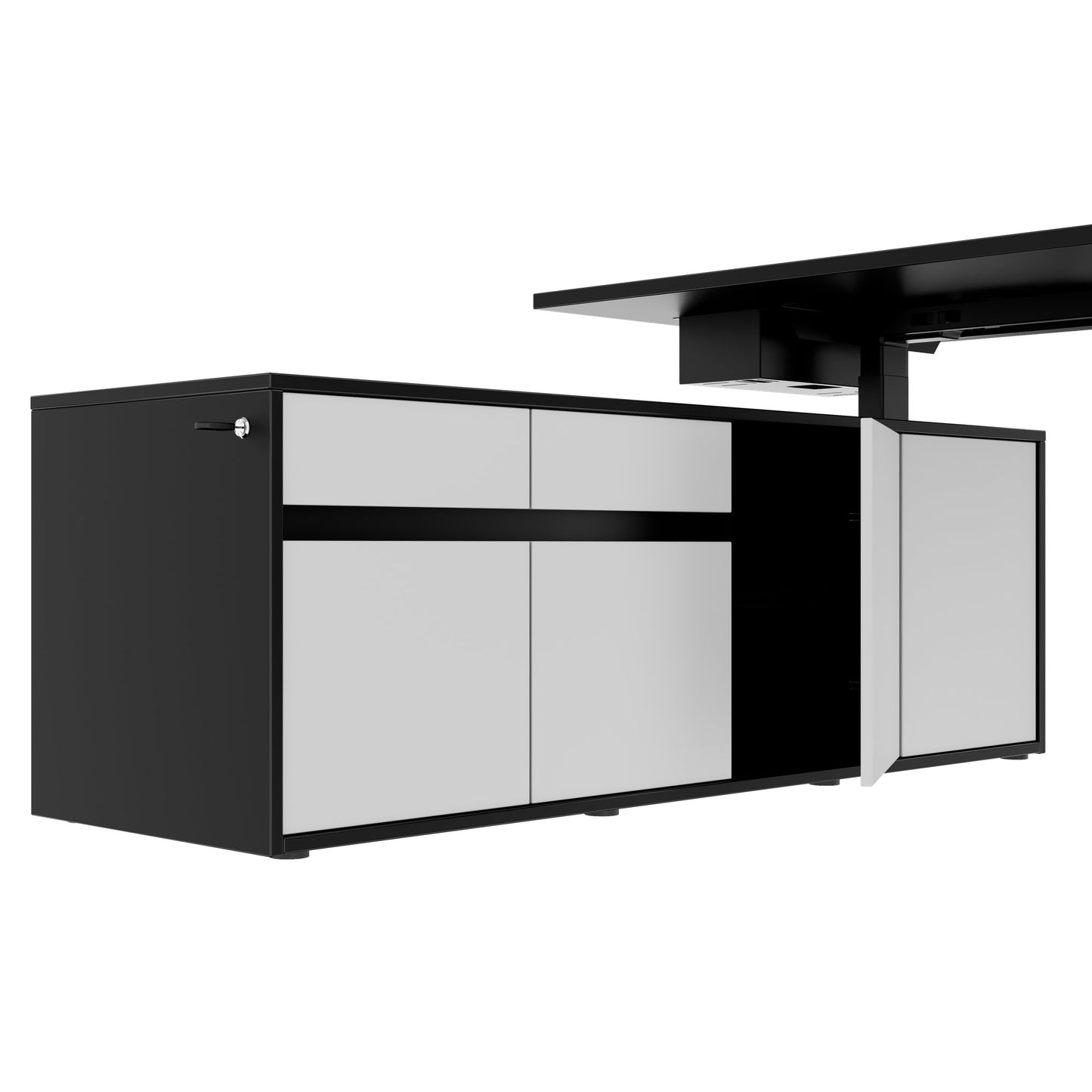MOTION 2-Motoren-Schreibtisch mit Sideboard | Elektrisch höhenverstellbar, 2000 x 1800 mm, Schwarz