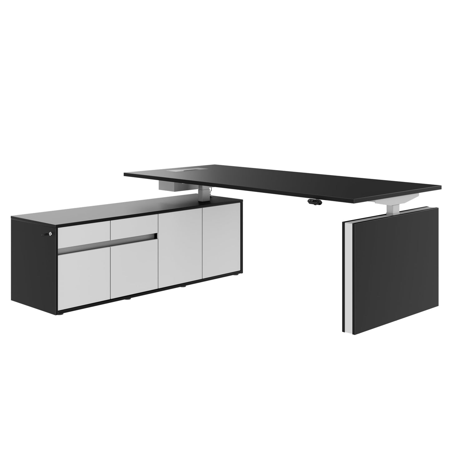 MOTION 2-Motoren-Schreibtisch mit Sideboard | Elektrisch höhenverstellbar, 2000 x 1800 mm, Schwarz