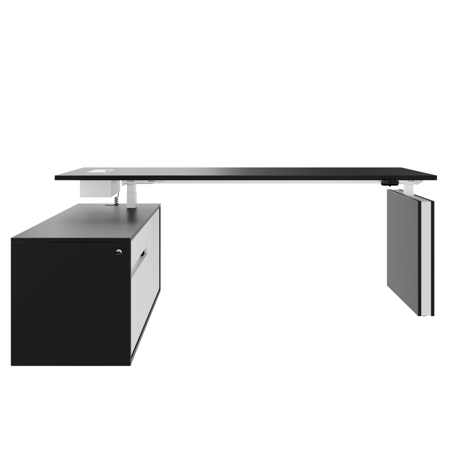 MOTION 2-Motoren-Schreibtisch mit Sideboard | Elektrisch höhenverstellbar, 2000 x 1800 mm, Schwarz