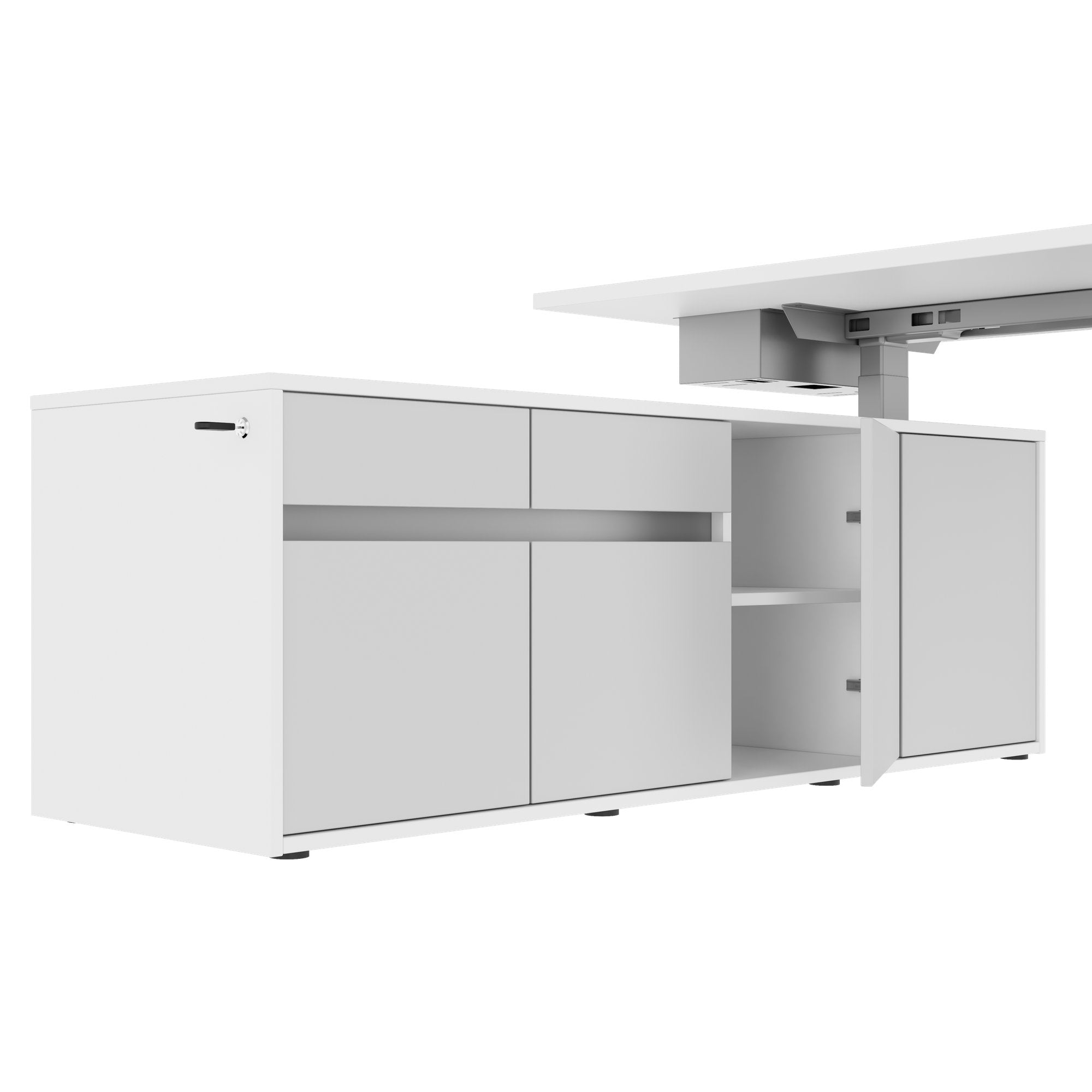 MOTION 2 motor desk with sideboard | Electrically height adjustable, 2000 x 1800 mm, white