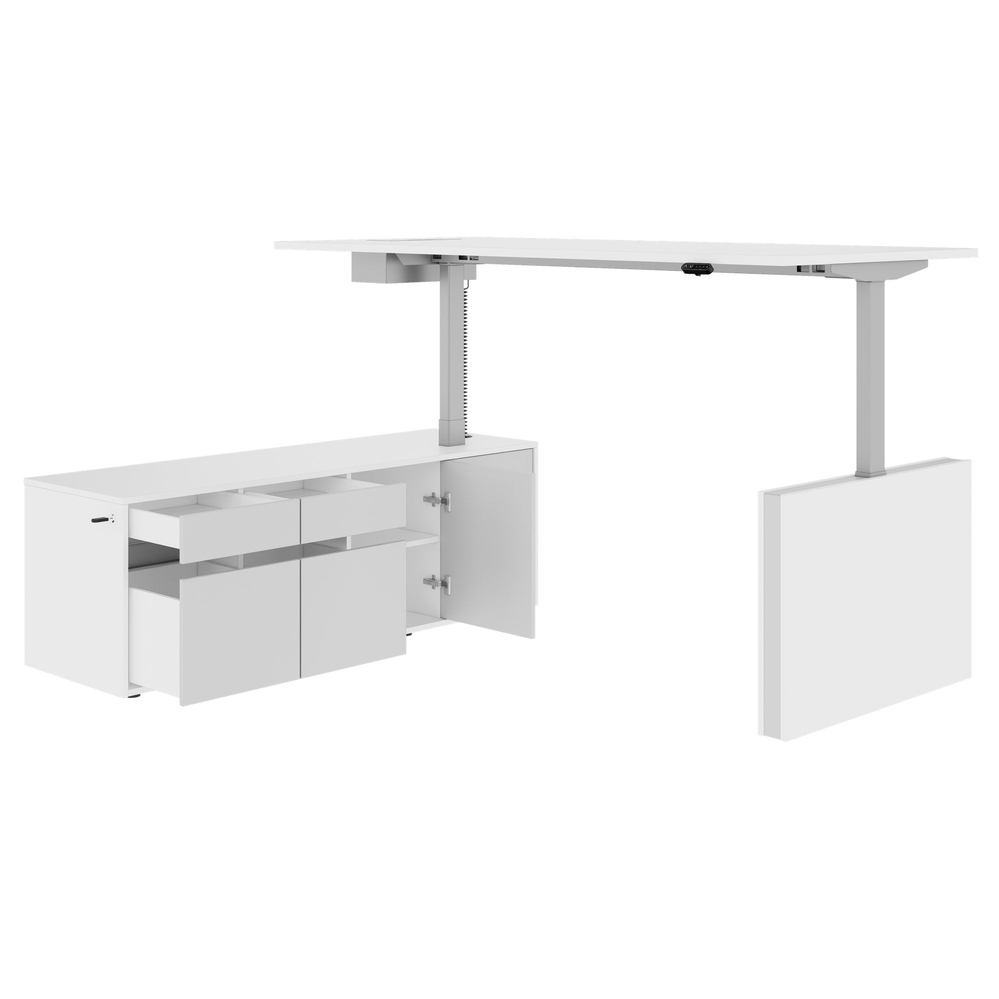MOTION 2 motor desk with sideboard | Electrically height adjustable, 2000 x 1800 mm, white