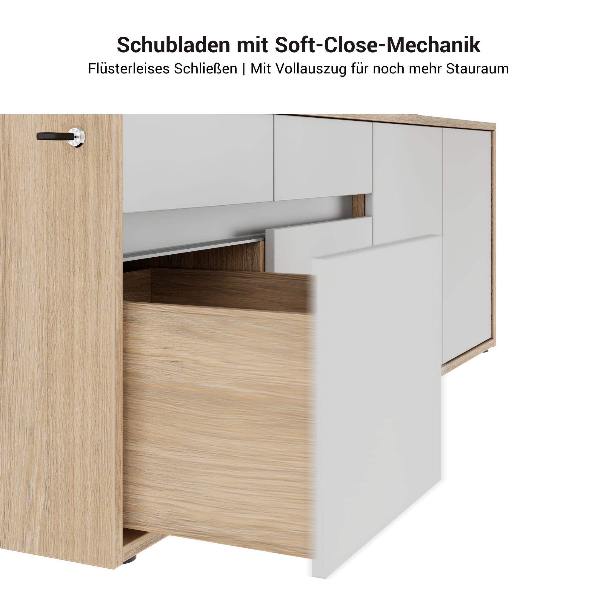 MOTION 2 motor desk with sideboard | Electrically height adjustable, 2000 x 1800 mm, white